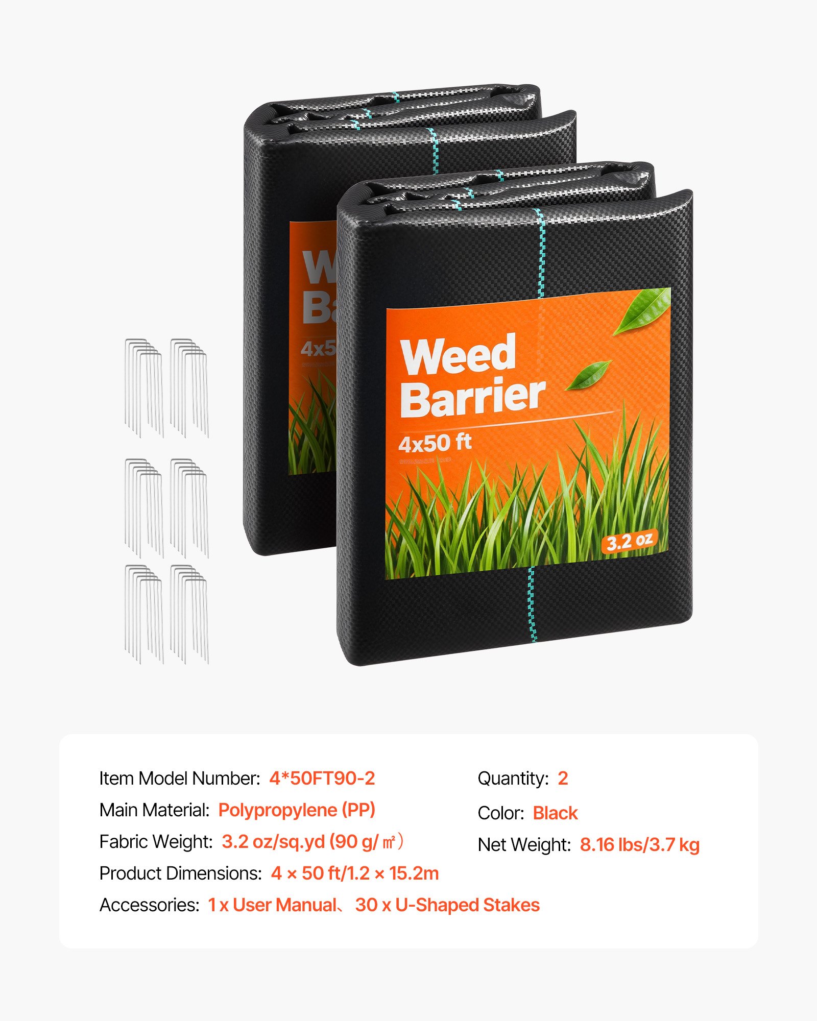 Main product image of Weed Barrier Fabric, 2-Pack, 4x50 ft, 3.2 oz, Woven Landscape Fabric, Black