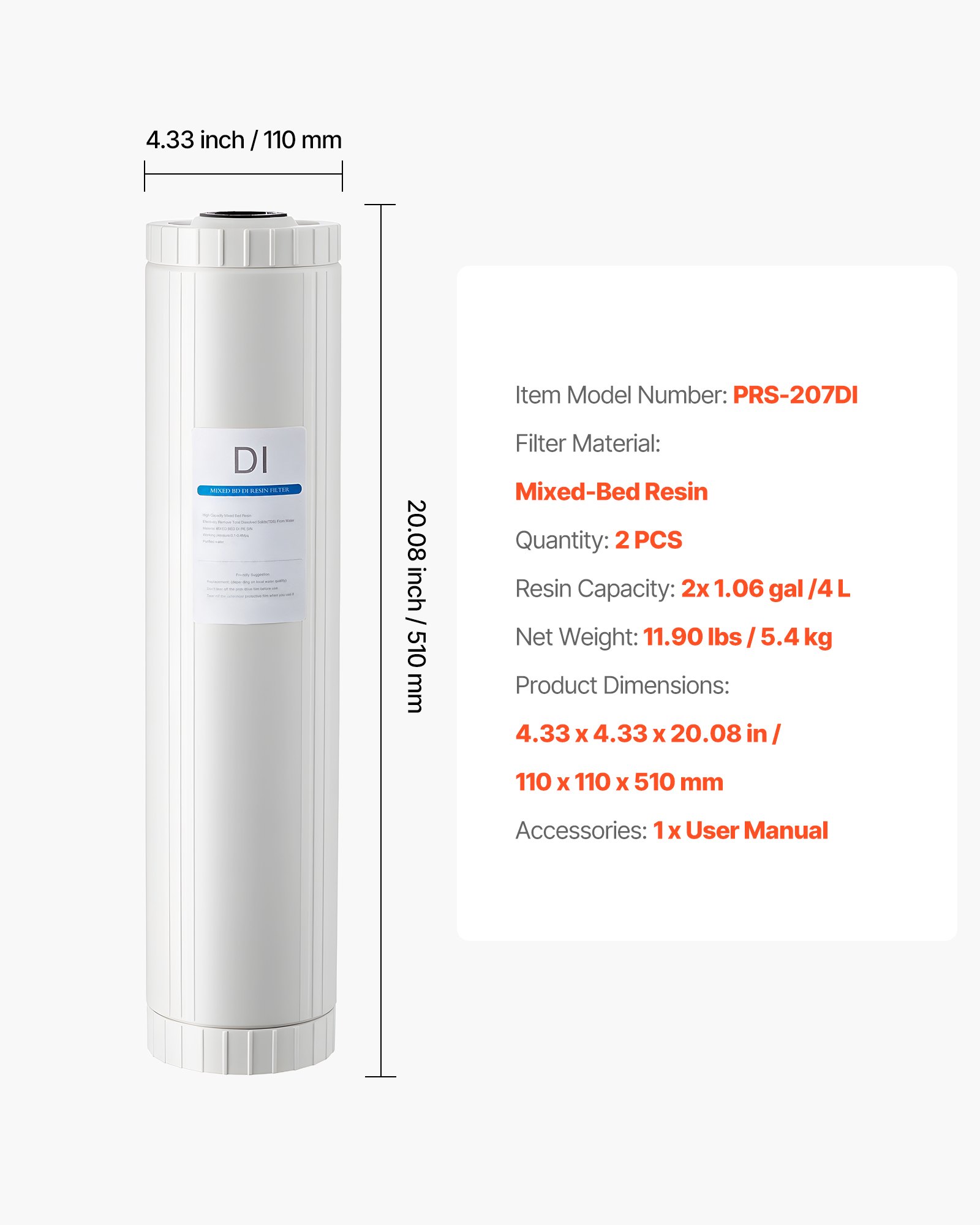 Main product image of 2 x 4L Mixed-Bed DI Filter for PRS-207SLXC, PRS-TCXC, PRS-TCXC-PT, PRS-207XCGB