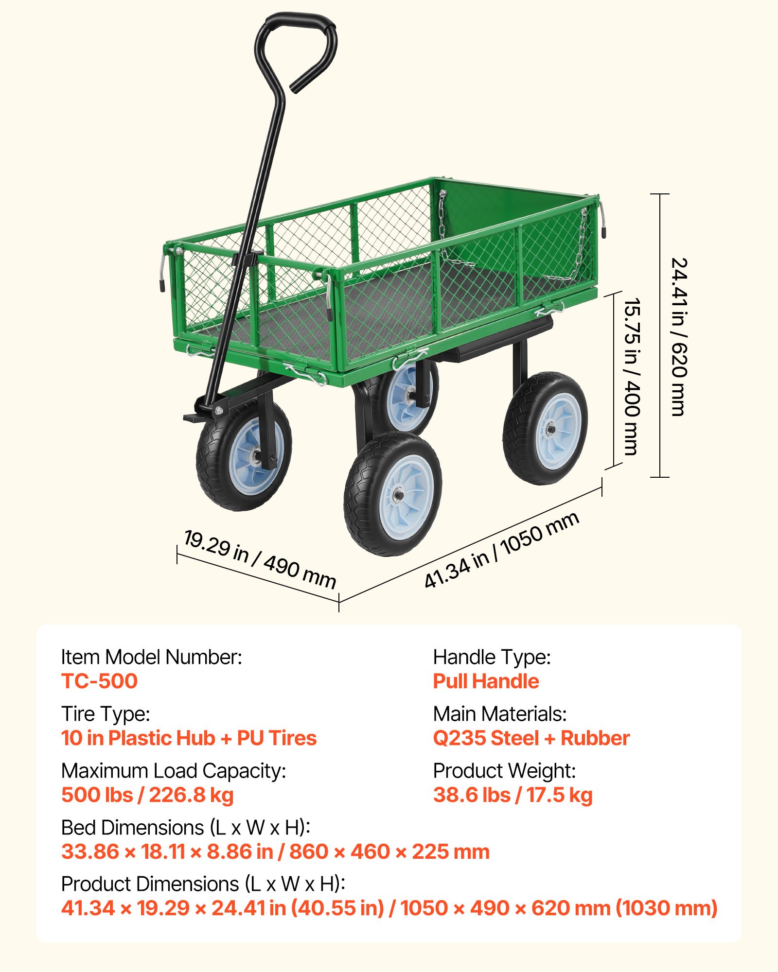 Main product image of Rolling Steel Garden Work Seat, 500 LBS, Tool Tray, Adjustable Handle, Green