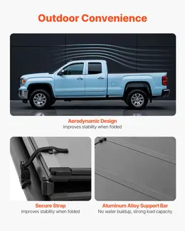 Product image of Fiberglass Hard Tri-Fold Tonneau Cover for 2016-2025 Toyota Tacoma 5 Ft Bed with OE Track System