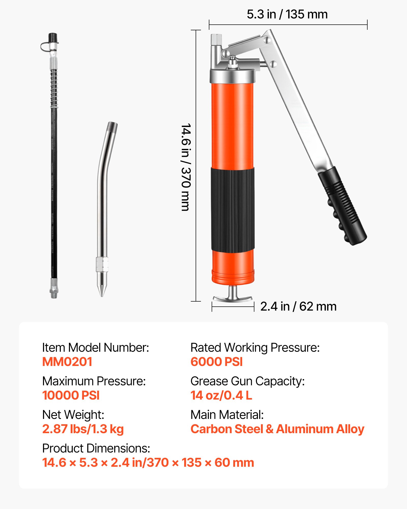 Main product image of Grease Gun, Pistol Grip, 10000 PSI, 14 oz Capacity