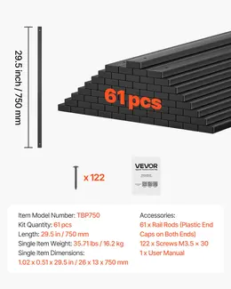Product image of 61 Pack 29.5 In. Black Galvanized Steel Hollow Rectangle Balusters