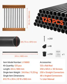 Product image of 125 Pack 26 In Black Aluminum Deck Balusters, 3/4 In Round Hollow