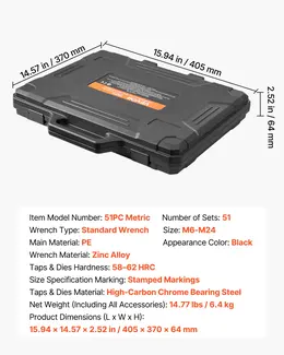Product image of 51-Piece Metric Tap & Die Set, M6-M24, Coarse & Fine Thread, Bearing Steel