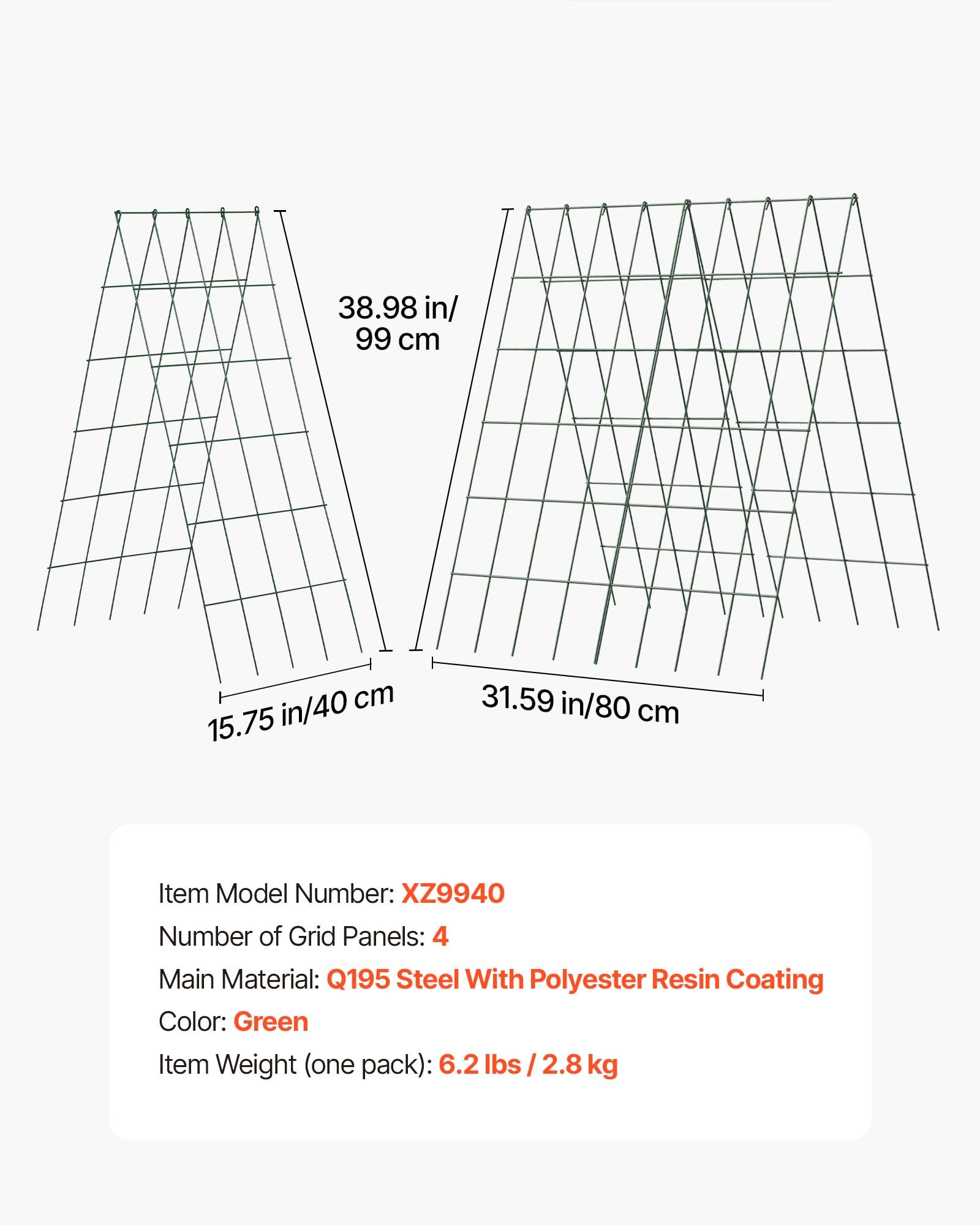 Main product image of A-Frame Garden Trellis, Metal, Rustproof, 38.98 x 15.75 In, 4-Pack