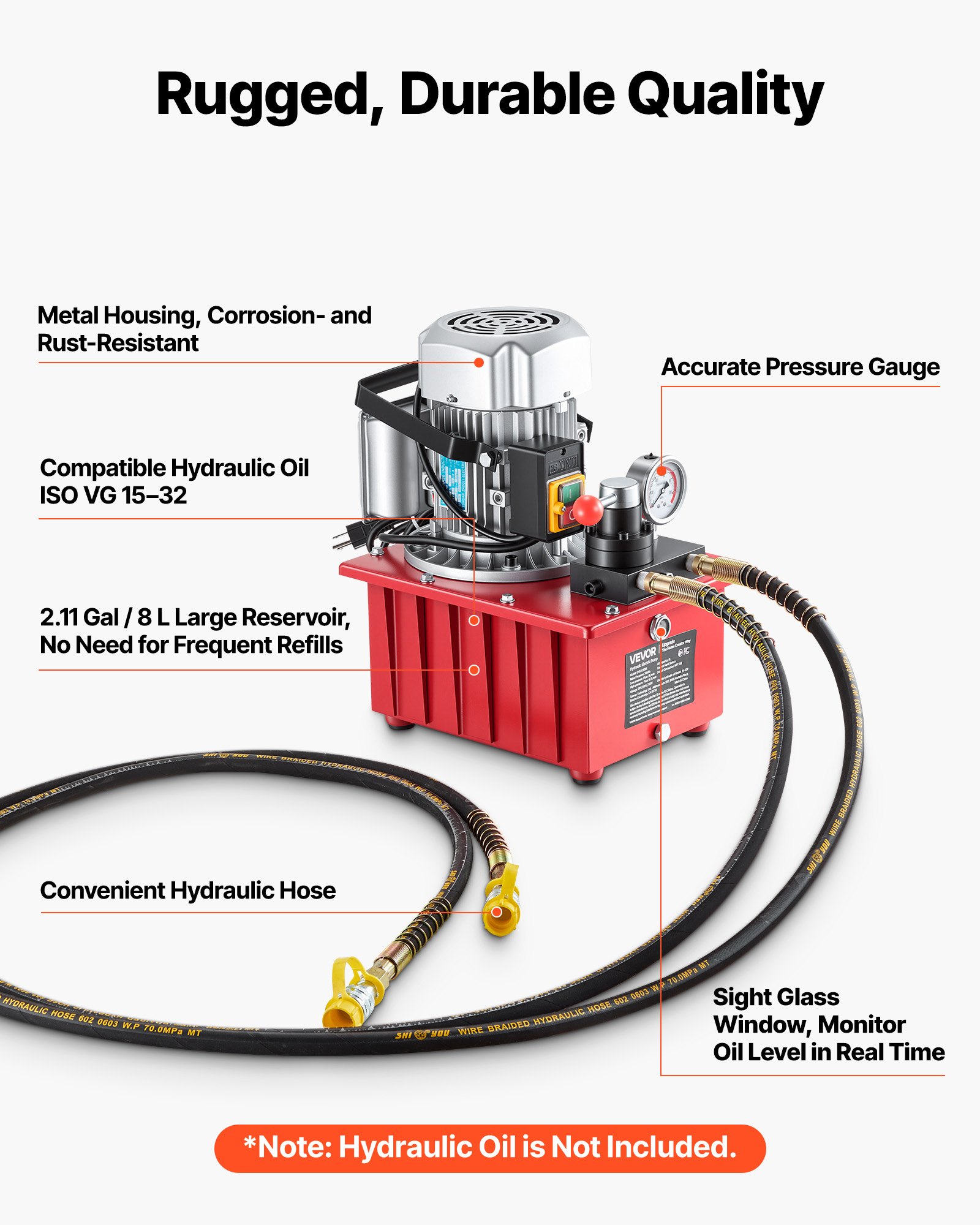 Main product image of Electric Hydraulic Pump, 750W, 10,000 PSI, 120V, Double Acting, 2.1 Gallon / 8L