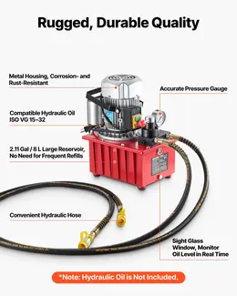 Product image of Electric Hydraulic Pump, 750W, 10,000 PSI, 120V, Double Acting, 2.1 Gallon / 8L