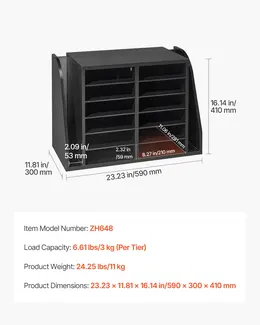 Product image of 12 Compartment Literature Organizer, Particle Board, Black, Side Vertical Storage