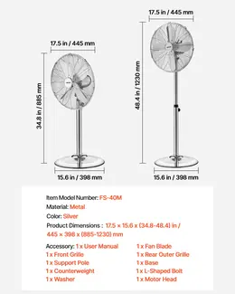Product image of 16-Inch 1450 CFM Industrial Pedestal Fan, 75° Oscillating, 3-Speed, Adjustable Height