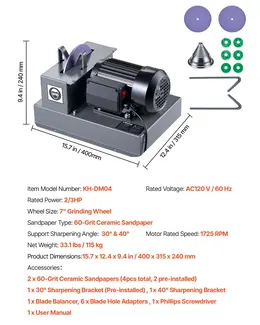 Product image of 2/3HP Lawn Mower Blade Grinder, 7" Ceramic Wheel, Balancer, 30°/40°