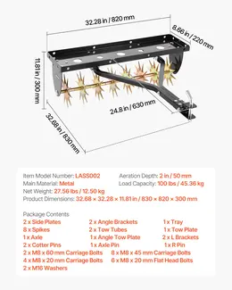 Product image of 32 In Tow Behind Spike Aerator with Universal Hitch and Tray