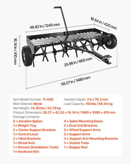 Product image of 40 In Tow Behind Plug Aerator, Universal Hitch, 150lb Capacity, 10.6 In Wheels