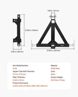 Product image of 3 Point Trailer Hitch, 2 Inch Receiver, Category 1, Tractor Drawbar Adapter