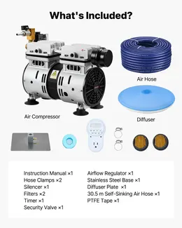 Product image of Pond Aeration System, 5.2CFM, 3/4 HP Compressor, 1 Diffuser, 100' Tubing