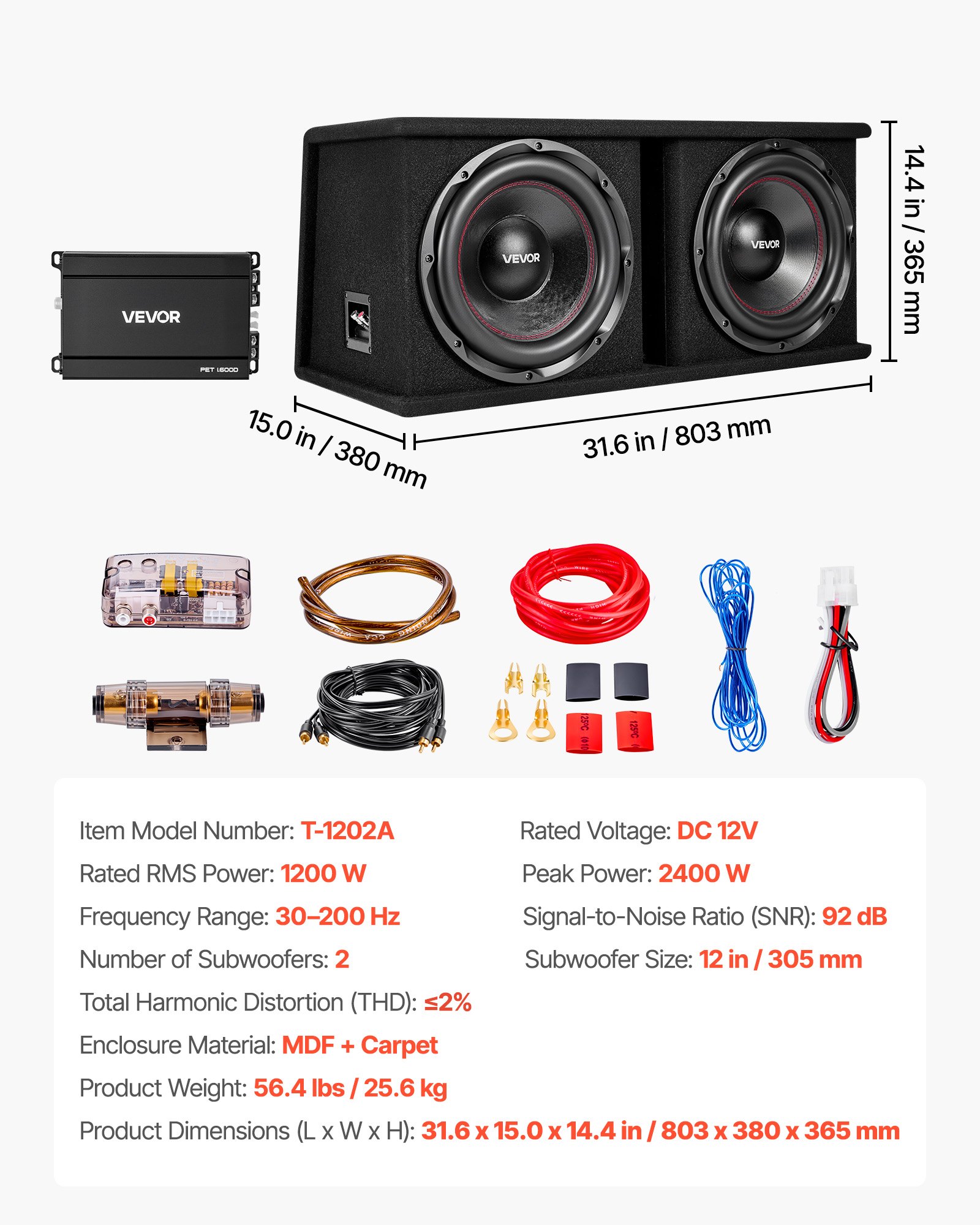 Main product image of Dual 12 In 1200W RMS Car Subwoofer Package with Amplifier