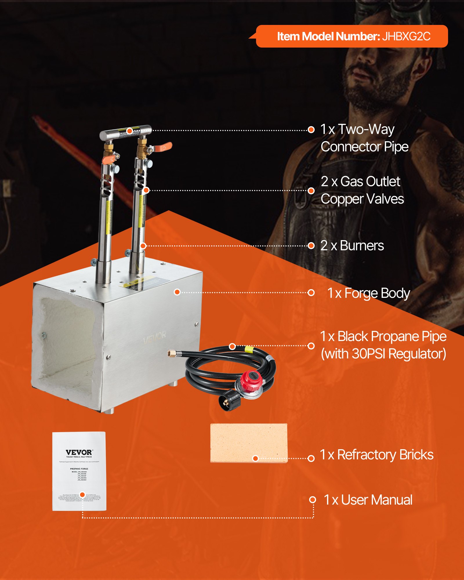 Main product image of 2-Burner Portable Propane Forge, 2600℉, Large Square, Stainless Steel