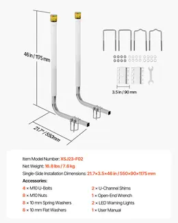 Product image of 46 In. Boat Trailer Guide Poles, LED Lights, Steel, Adjustable, 2-Pack