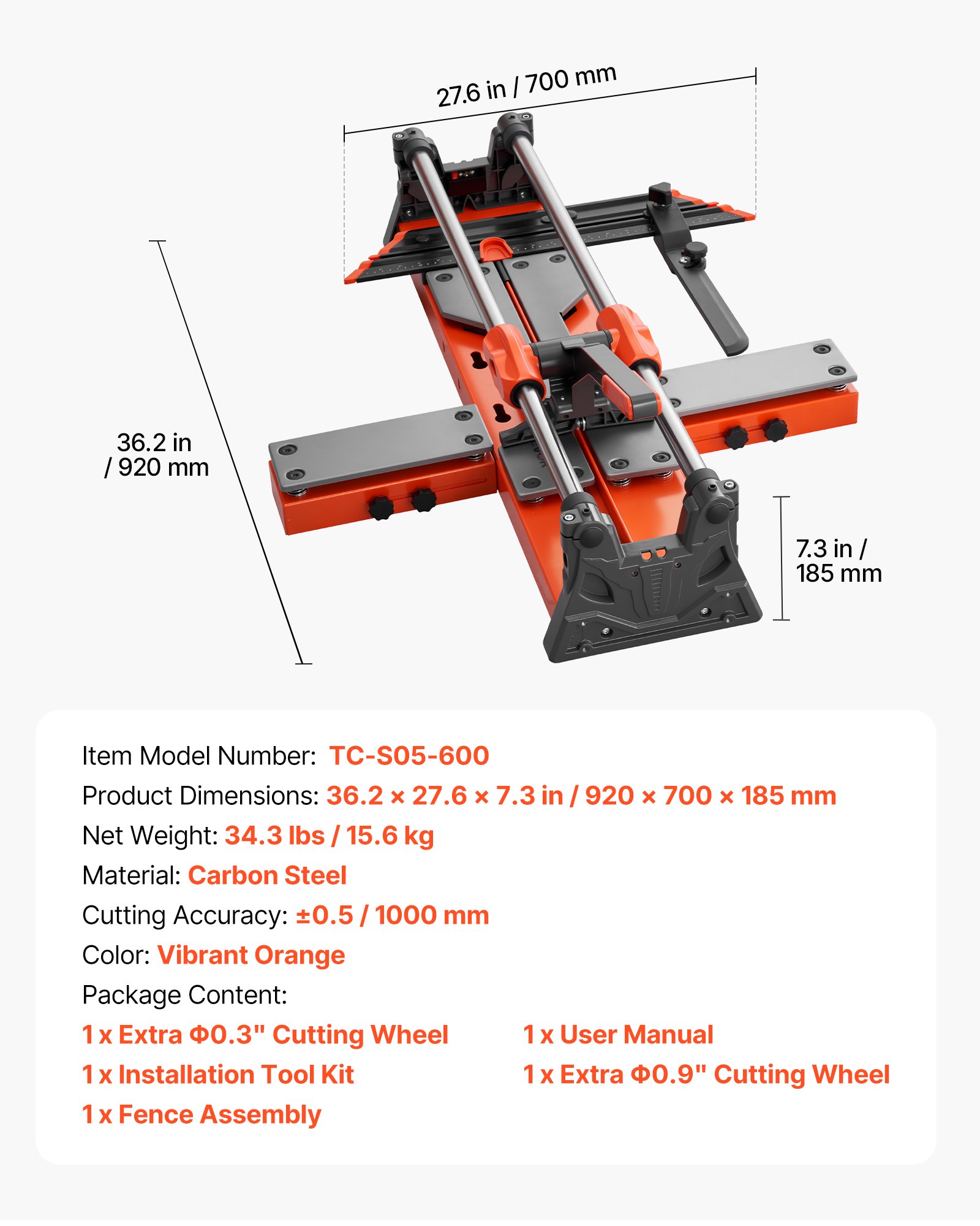 Main product image of 24-Inch Manual Tile Cutter, Sliding Head, Spring Base, Angle Fence