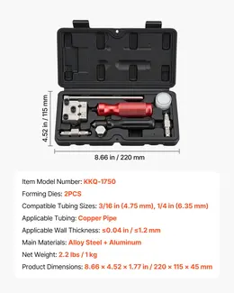 Product image of Brake Line Flaring Tool Kit, 45° Single & Double Flare, 3/16", 1/4" Tubing