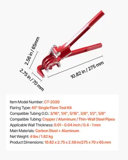 Product image of 3/16" Brake Line Repair Kit, 45° Flaring Tool, 25ft Copper Line, Bender, Cutter