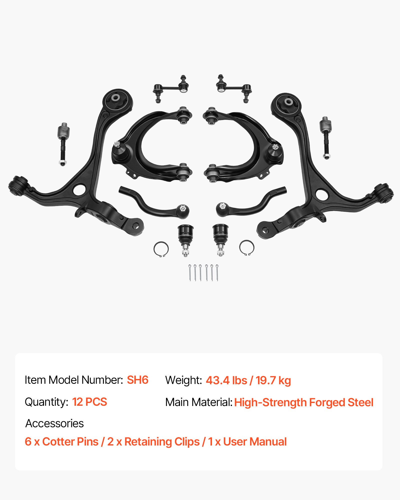 Main product image of Front Upper & Lower Control Arms, 12 Pc for 04-08 TSX, 03-07 Accord (2.4L Gas)