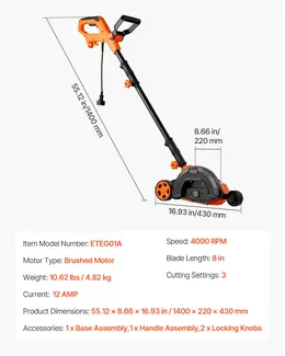 Product image of 8-inch 12 Amp Electric Lawn Edger, 4000 RPM, 3-Position Depth, Dual Wheels