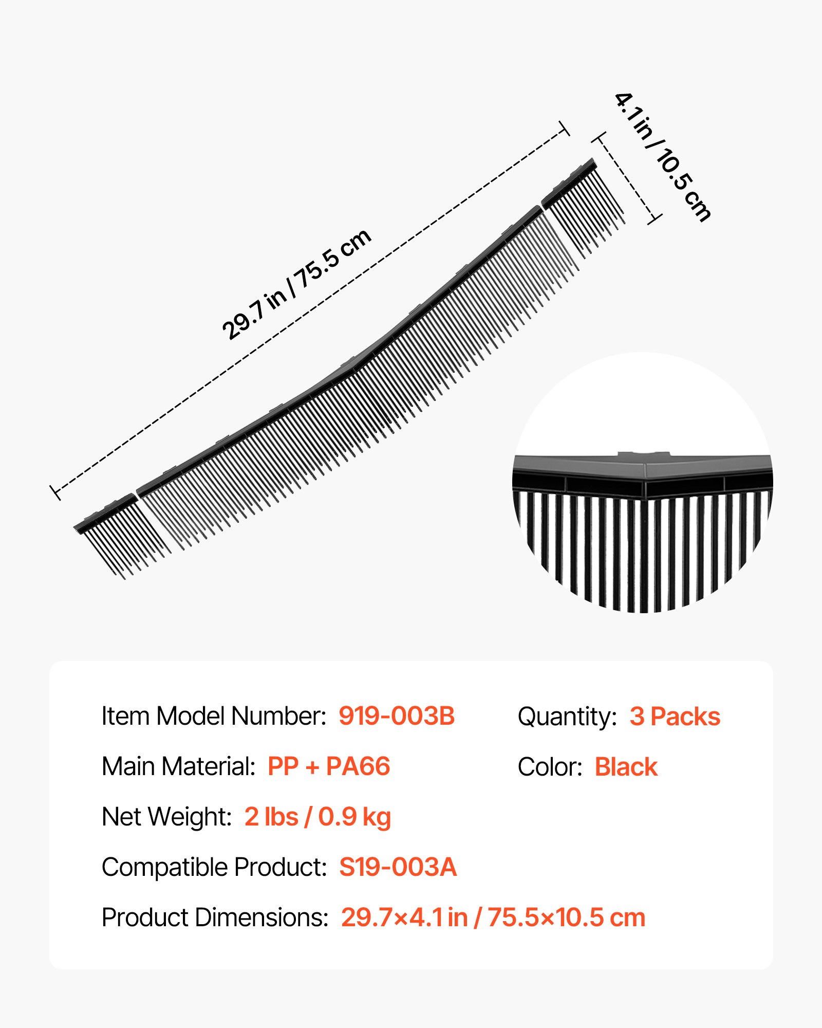 Main product image of 3-Pack 30 In. Lawn Sweeper Brush Replacement with V-Shaped Bristles