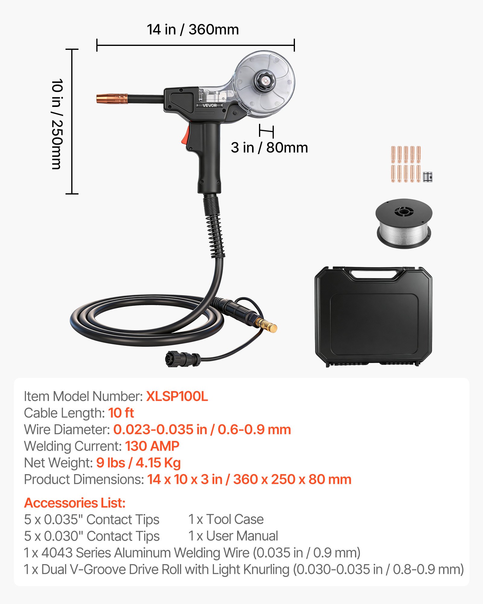 Main product image of 130A Spool Gun, 10 ft Cable, for Lincoln Magnum 100SG K2532-1