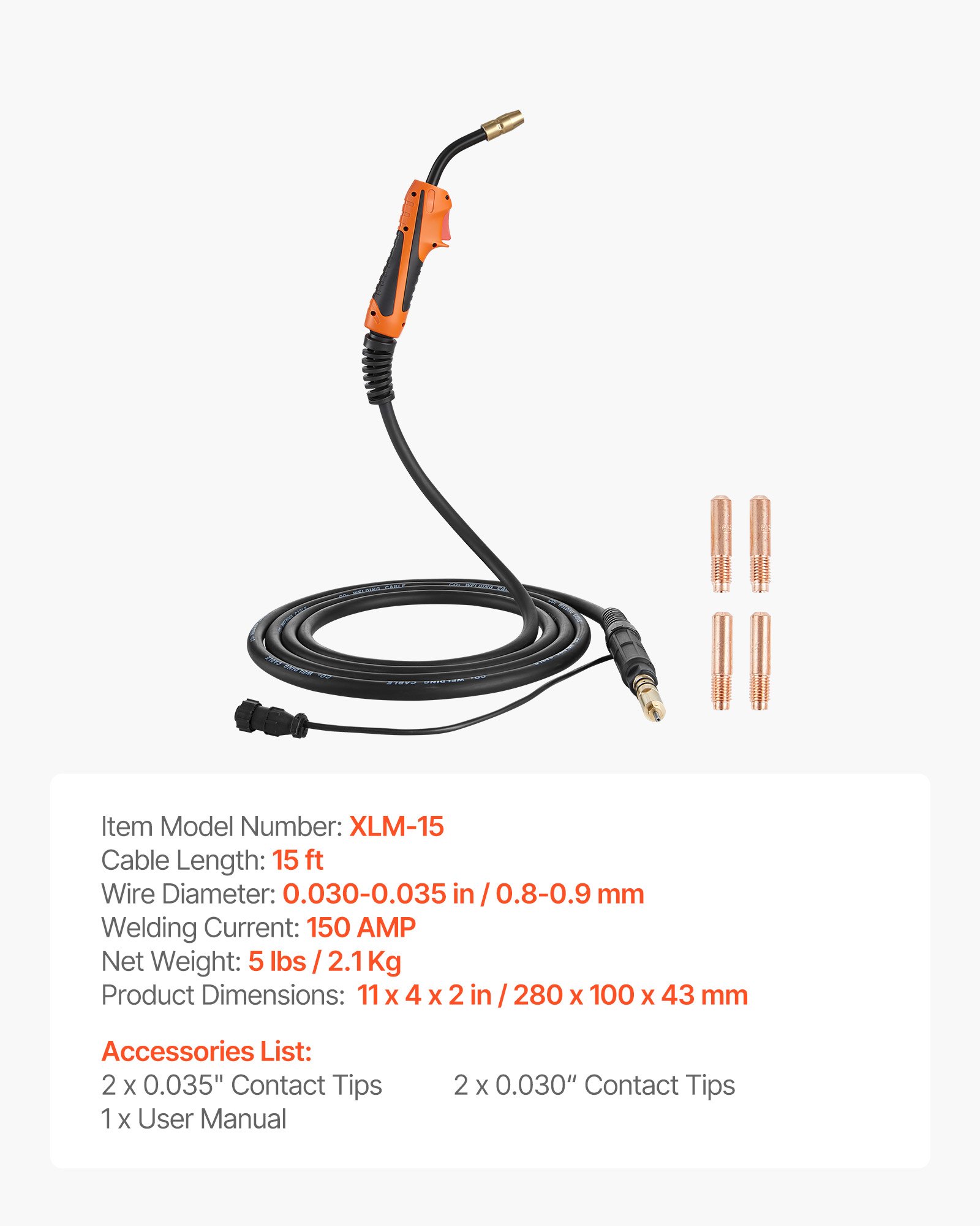 Main product image of 150A MIG Welding Gun, 15ft Cable, for Miller M-15/M-150 (249041)
