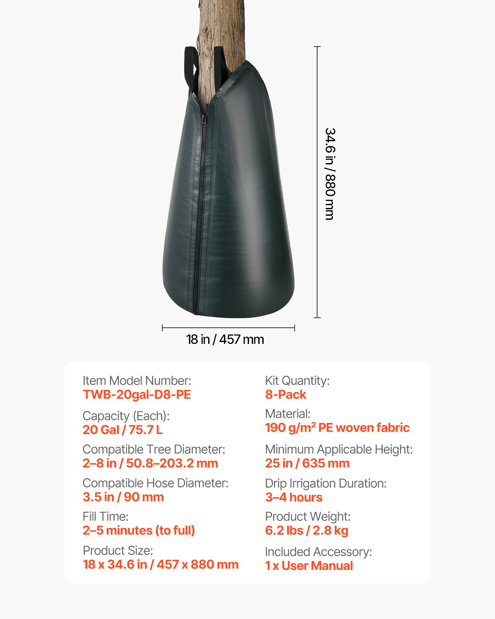 Main product image of 20 Gallon Tree Watering Bags, 8 Pack, Slow Release PE Drip Irrigation with Zipper