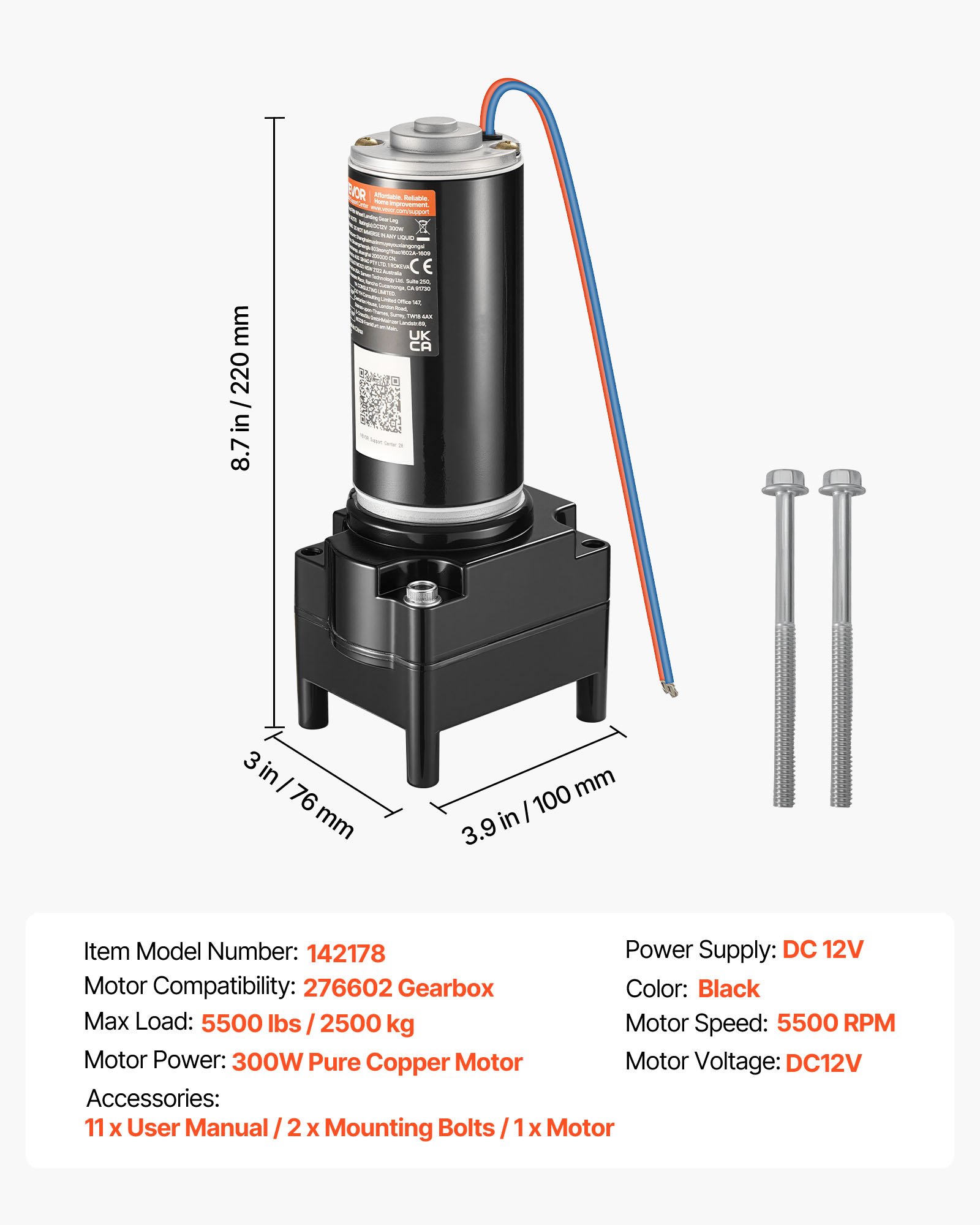 Main product image of RV 5th Wheel Landing Gear Motor, 300W, 5500 Lbs, Replaces LG-142178