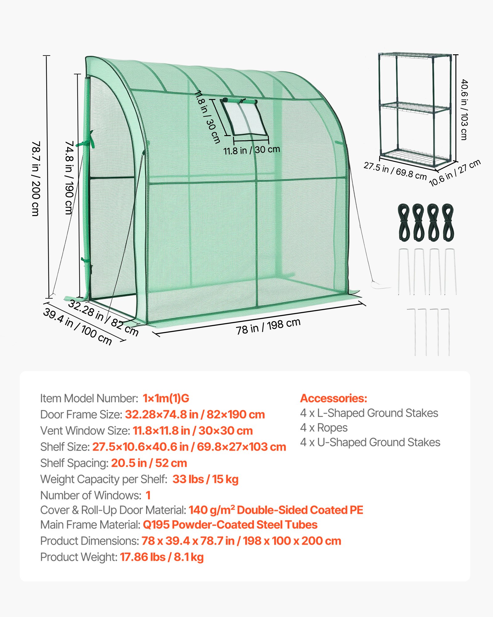 Main product image of Walk-in Greenhouse, 78 x 39.4 x 78.7 in, PE Cover, Steel Frame