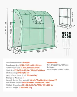 Product image of Walk-in Greenhouse, 78 x 39.4 x 78.7 in, PE Cover, Steel Frame