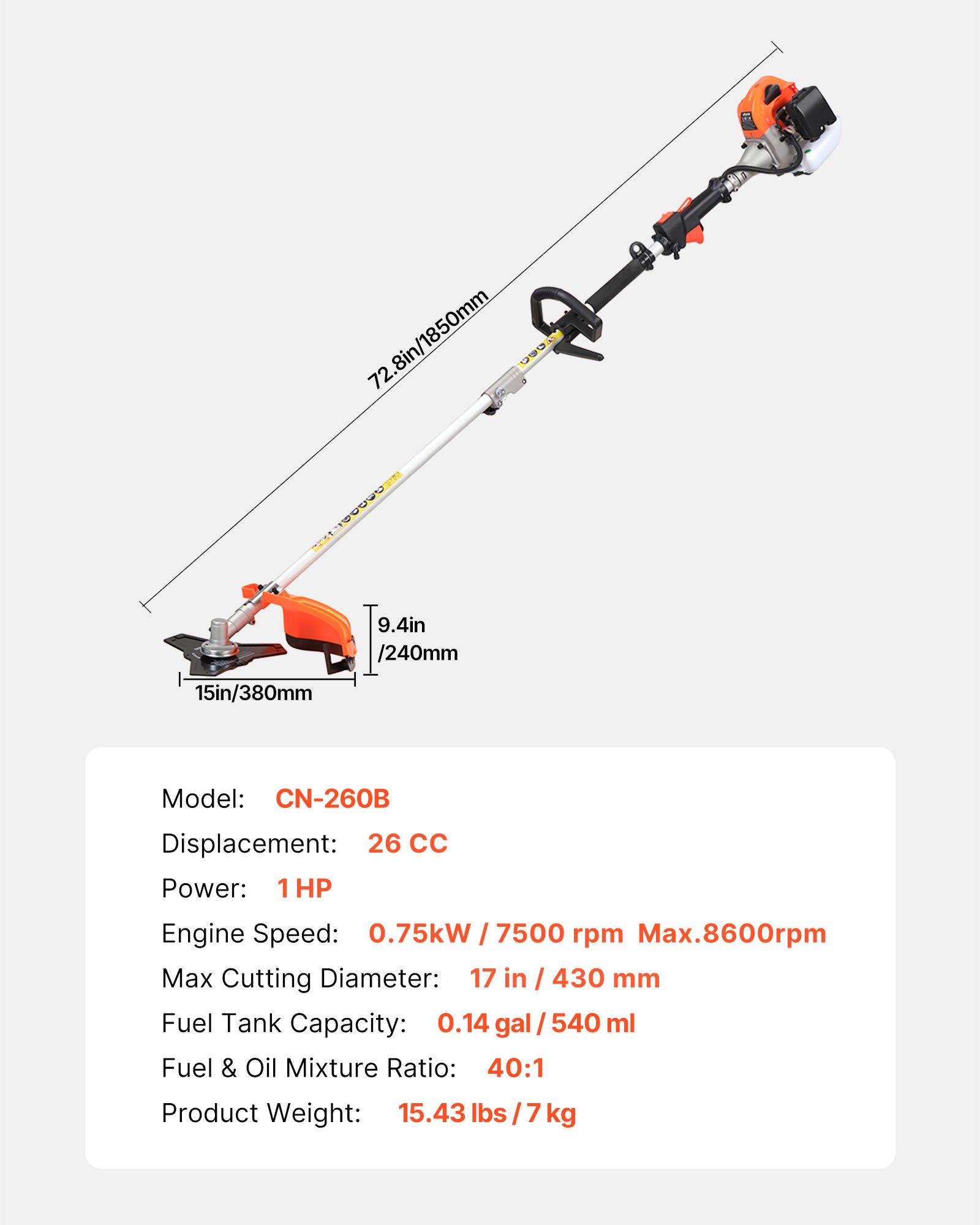 Main product image of 26cc Gas String Trimmer, 17in Cut, 10in Brush Cutter, 2-Stroke