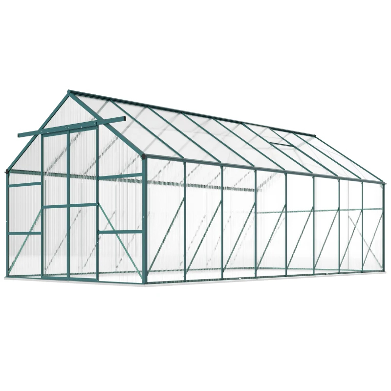 Main product image of Aluminum Polycarbonate Walk-in Greenhouse Kit, Adjustable Vent, Gutter, Sliding Door