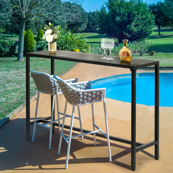 Main product image of 55-inch Black Outdoor Bar Table, Rectangle, Narrow, Adjustable Feet