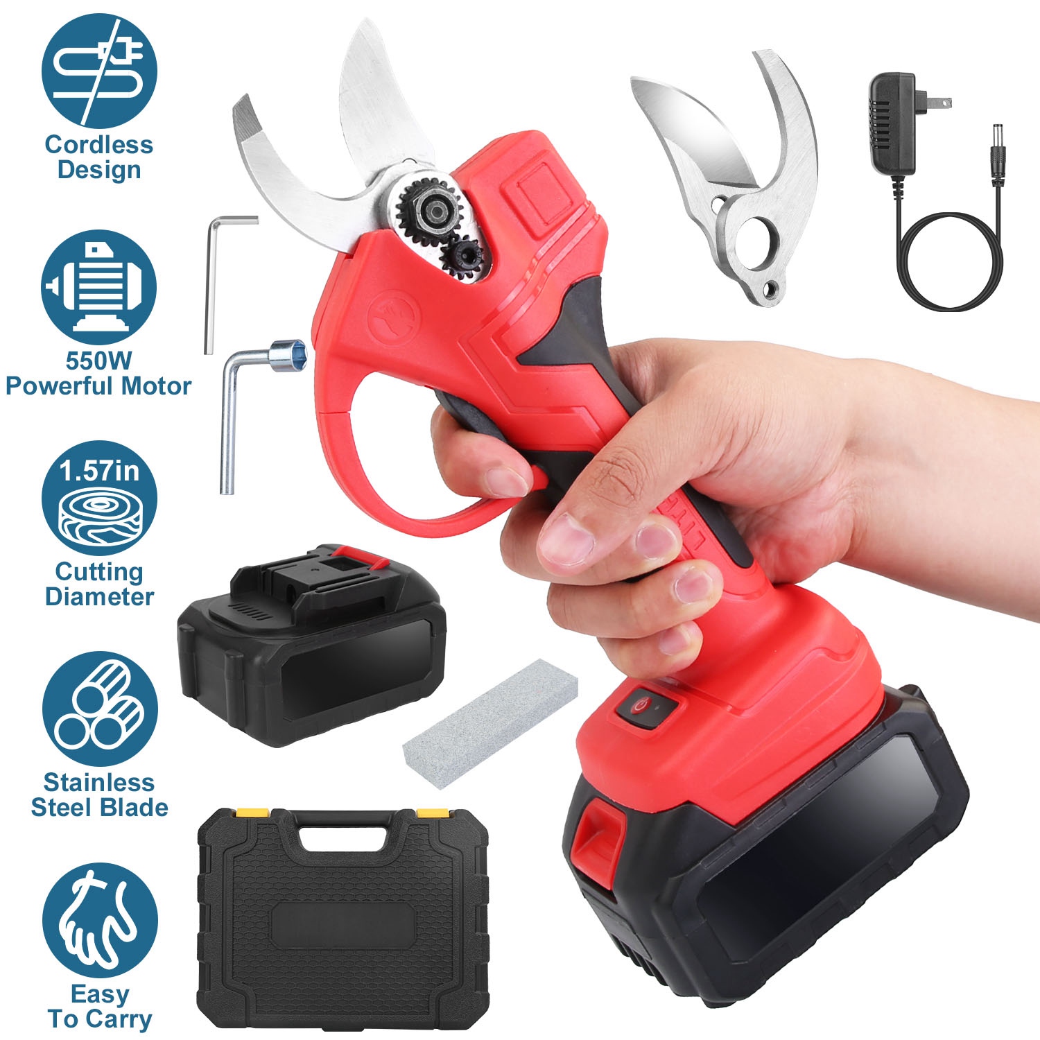 Main product image of 21V Cordless Electric Pruning Shears, 40mm (1.57in) Capacity, 2 Batteries