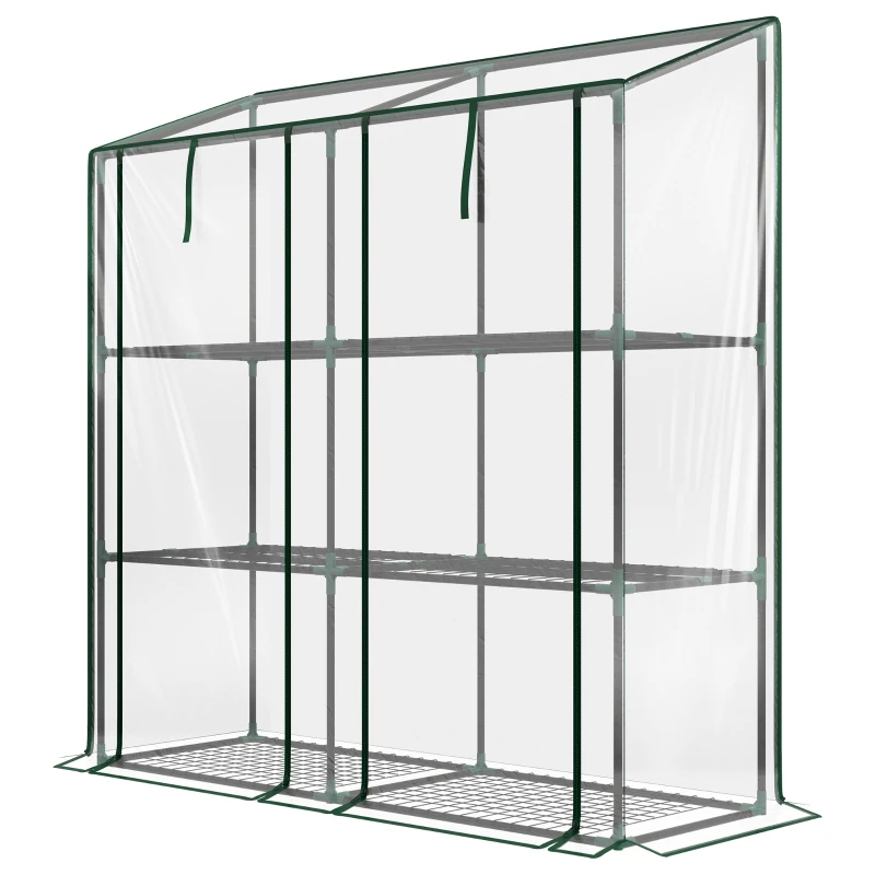 Main product image of Lean-to Greenhouse, 3-Tier Shelves, 2 Roll-Up Zippered Doors, Clear Cover