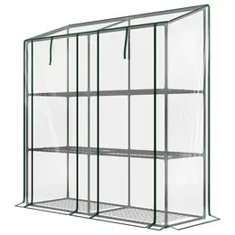 Product image of Lean-to Greenhouse, 3-Tier Shelves, 2 Roll-Up Zippered Doors, Clear Cover