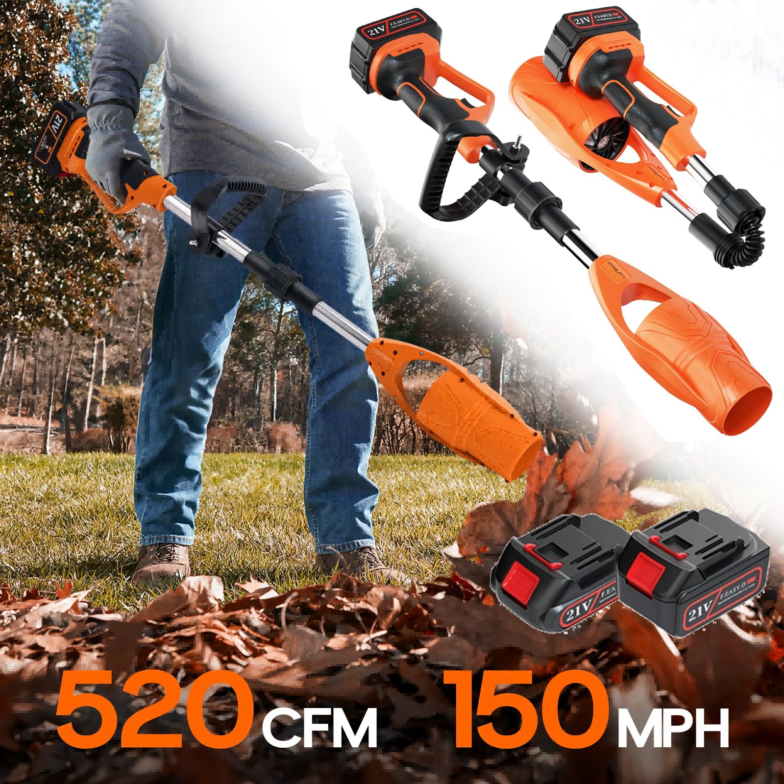 Main product image of 520CFM Cordless Leaf Blower with 2 Batteries, Folding Design