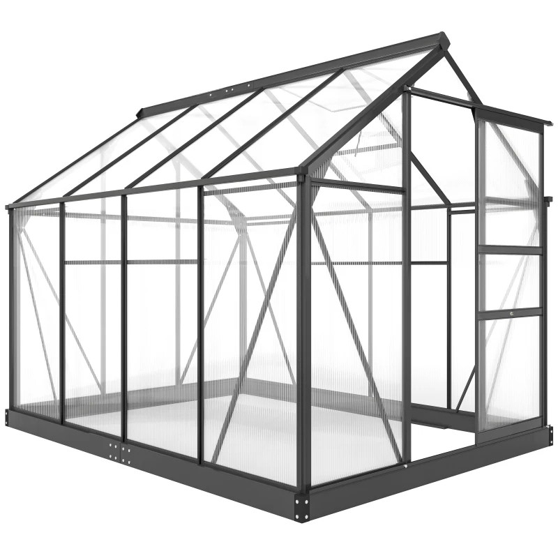Main product image of Outsunny Polycarbonate Aluminum Walk-in Greenhouse Kit, Vent Door, 6.2'x8.3'x6.6' Gray