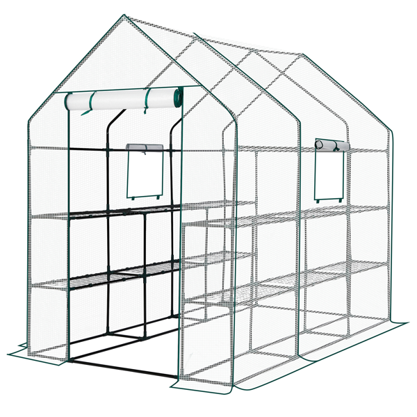 Main product image of Walk-in Greenhouse, PE Cover, Side Windows, 12-Shelf, 56x85x77 inch, White