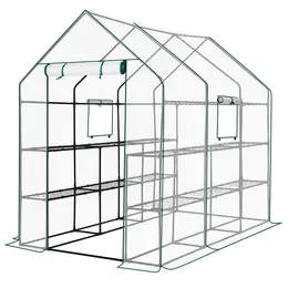 Product image of Walk-in Greenhouse, PE Cover, Side Windows, 12-Shelf, 56x85x77 inch, White
