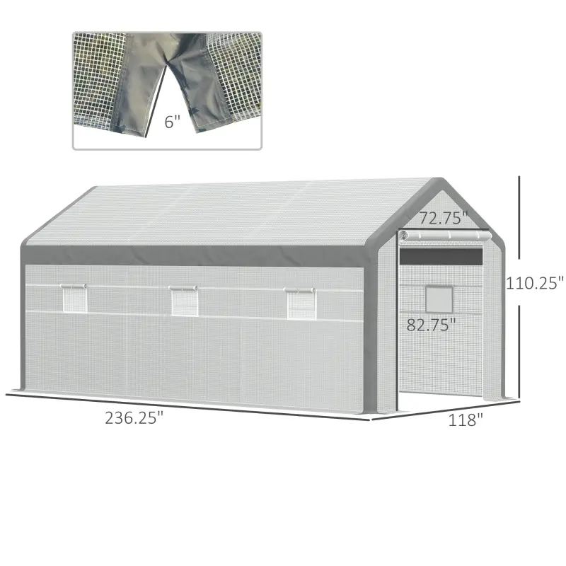 Main product image of Walk-in Greenhouse, 6 Roll-up Windows, 2 Zippered Doors, Weather Cover, White