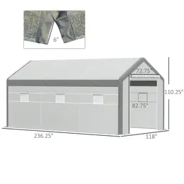 Product image of Walk-in Greenhouse, 6 Roll-up Windows, 2 Zippered Doors, Weather Cover, White