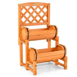 Product image of 2-Tier Fir Wood Cylindrical Raised Garden Bed with Trellis