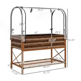 Product image of Raised Metal Garden Bed with Legs, Cover, Bottom Shelf, and Liner, Brown