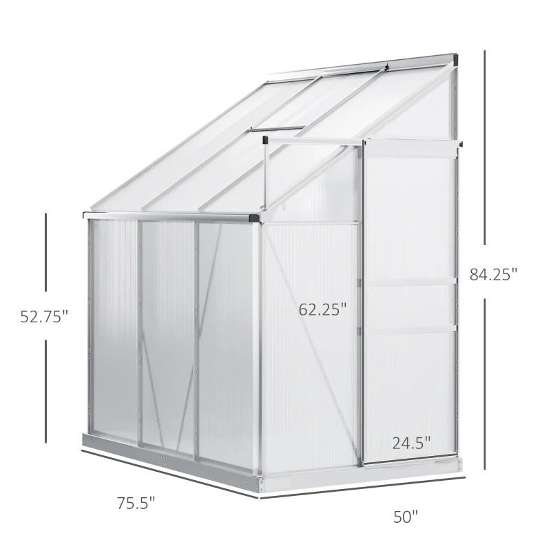 Main product image of Outsunny 6'x4' Aluminum Lean-to Greenhouse, Polycarbonate, Roof Vent, Sliding Door