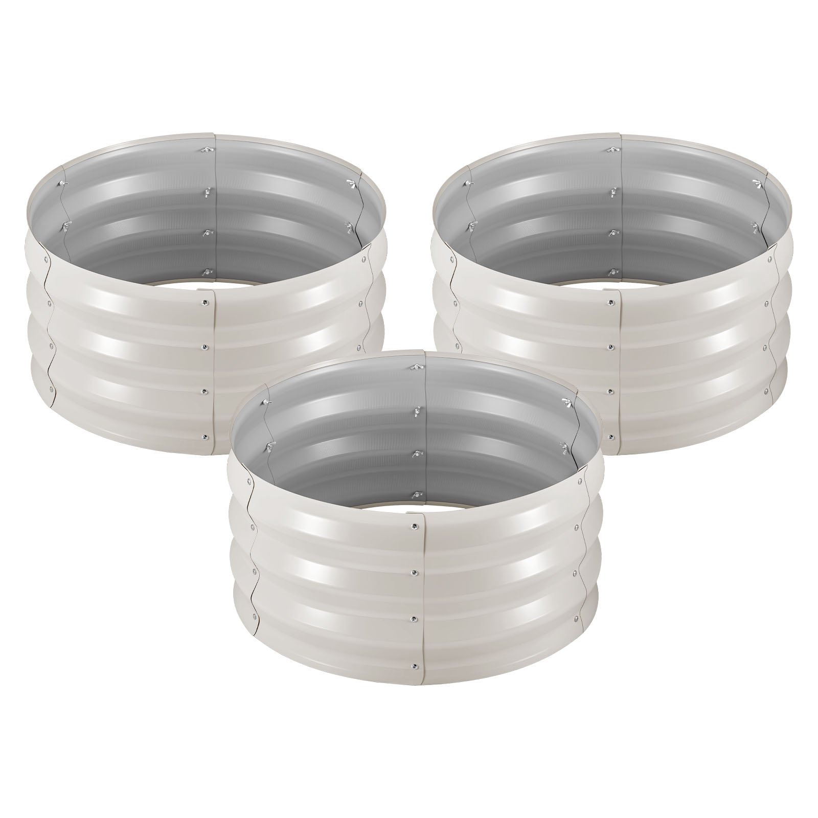 Main product image of 3-Pack Galvanized Raised Garden Beds, 2x2x1 ft, Round, Bottomless, Alu-Zinc, Beige