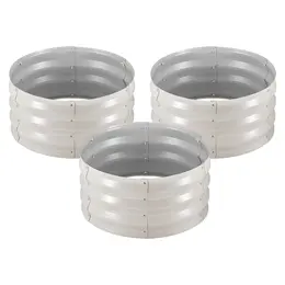 Product image of 3-Pack Galvanized Raised Garden Beds, 2x2x1 ft, Round, Bottomless, Alu-Zinc, Beige